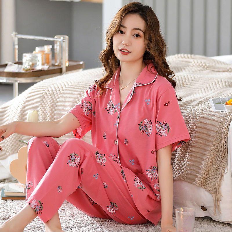 Piżamy damskie bawełniane Dwuczęściowe zestawy piżam damskich Plus Size Luźne, codzienne, domowe