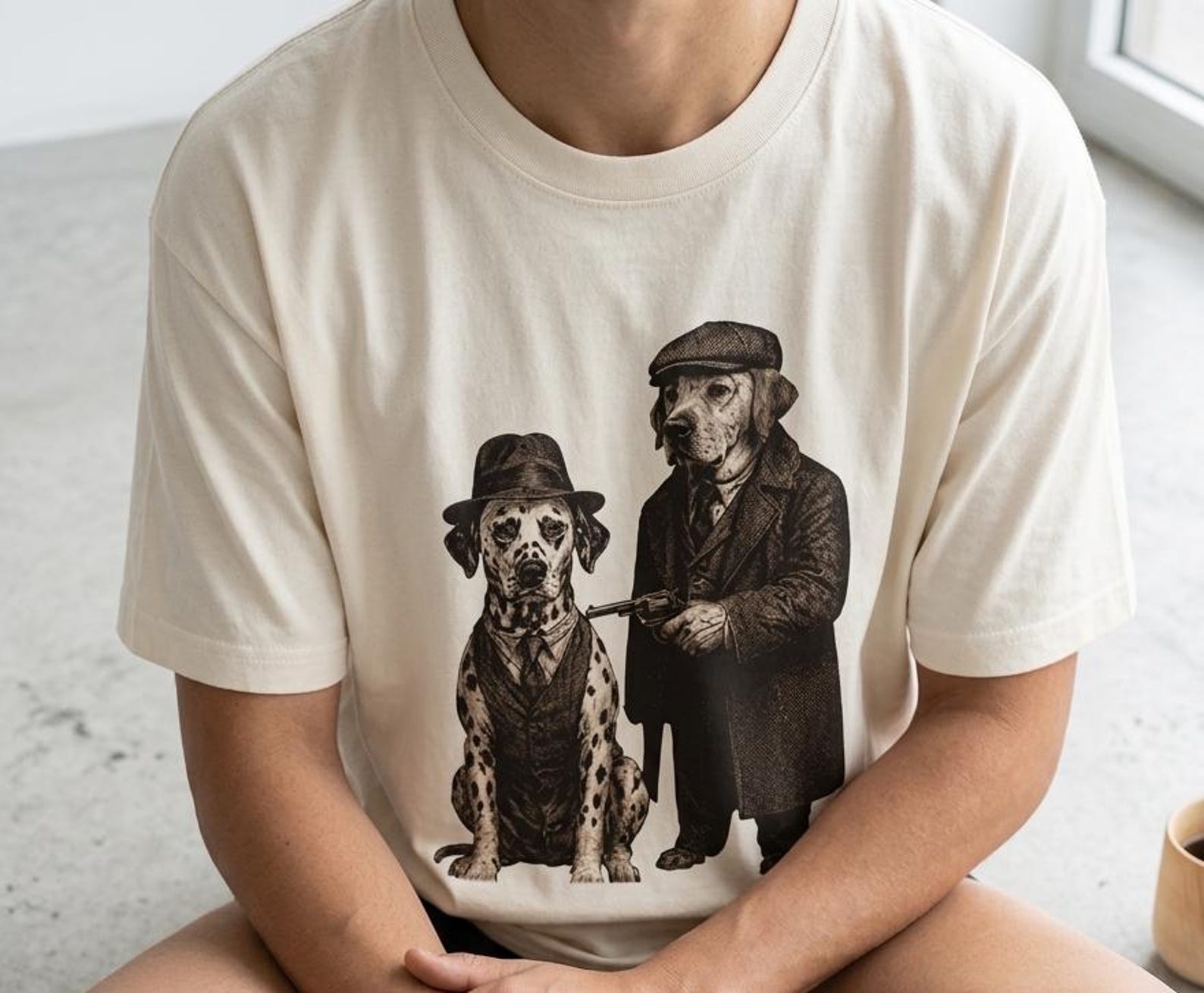 Funny Tattoo Artist Shirt Retro Dalmatian Dog Smoking Tattoo Artist Funny Meme Graphic T-Shirt, Dog Lover Gift M