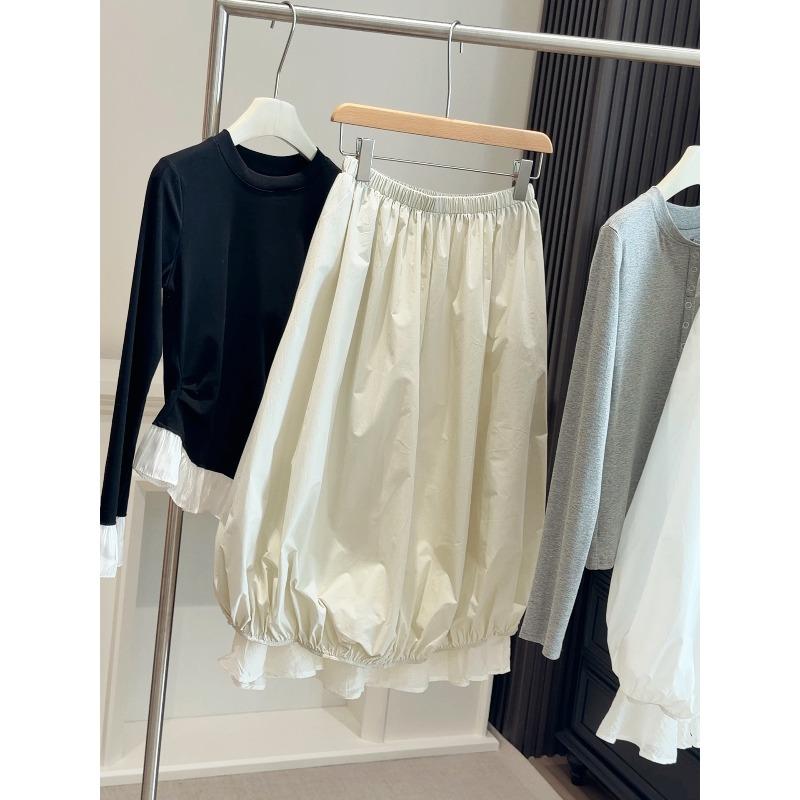 

Design sense splicing thin jellyfish bud skirt women s spring new elastic waist versatile hip cover skirt L абрикосовий