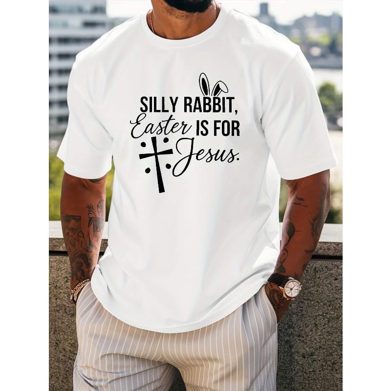 European size [Silly Rabbit Men's T-Shirt] Silly Rabbit Easter Is for Jesus Men's Summer Short-Sleeved T-Shirts - Printed Casual Round Neck Tops