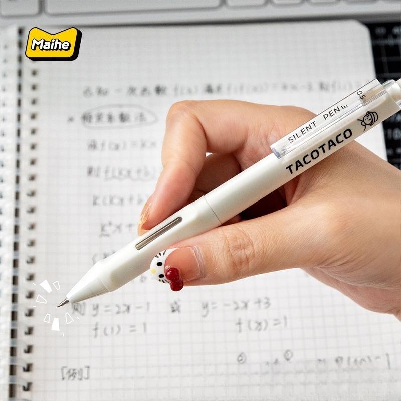 Set 4 buc Pixuri Silențioase Design Desene Animate TacoTaco 0.5mm Pix cu Gel Negru cu Uscare Rapidă pentru Scris Birou Școală