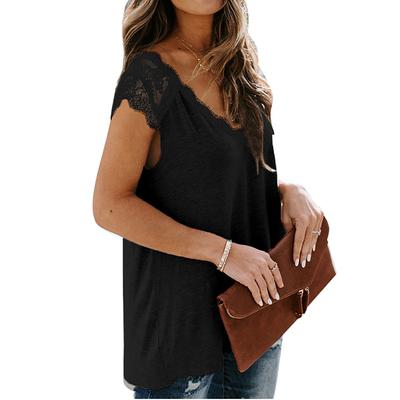 Women T Shirt V Neck Lace Sleeveless Casual Tops