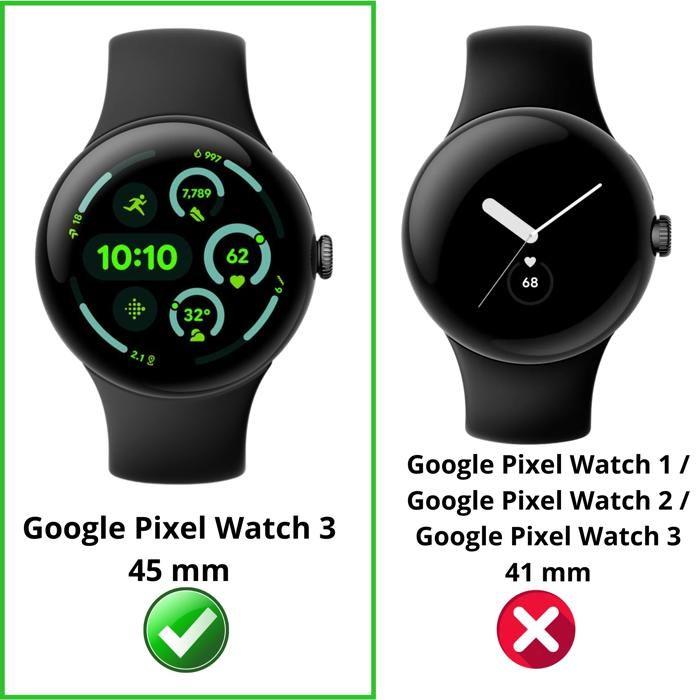 Carcasă Google Pixel Watch 3 - 45 mm - Carcasă de protecție rigidă, ecran din sticlă securizată neagră, Phonillico®