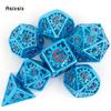 7 Pcs Red Blue Gear Wheel Metal Dice Hollow Metal Polyhedral Dice Set Suitable for Role-Playing RPG  Board Game Card Game
