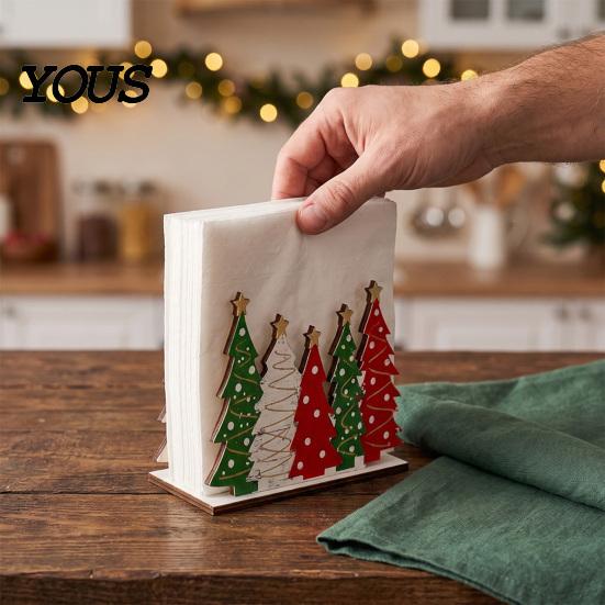 Weihnachts-Tischdeko Baum Serviettenhalter für Tische, Rustikaler Holz-Cocktail-Servietten-Spender im Farmhouse-Stil, Stehend für Küchentheke, Esstisch