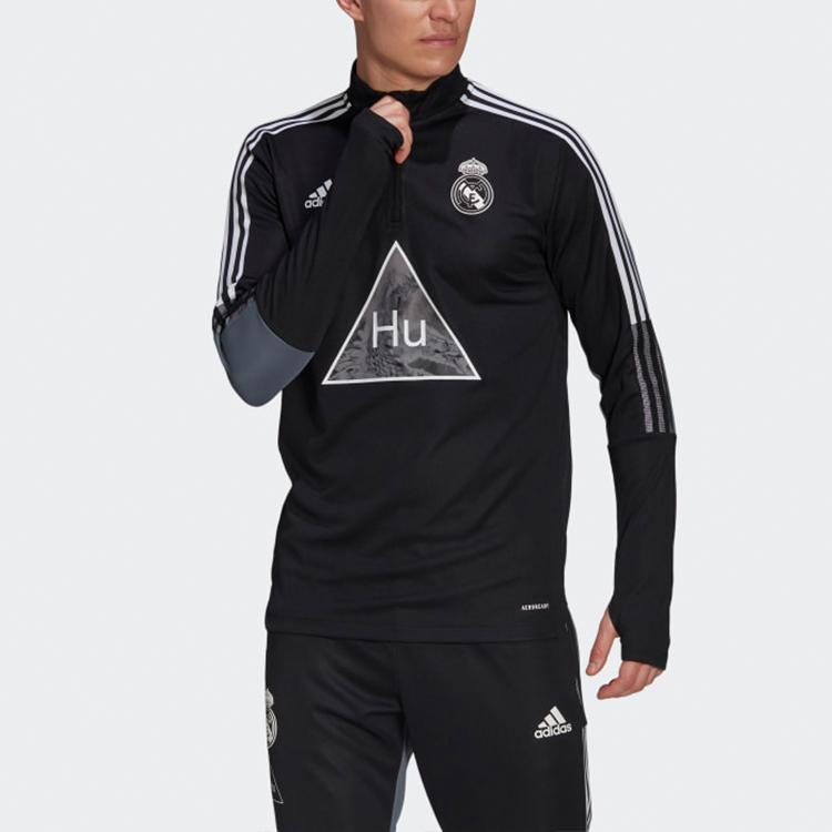 Adidas X Pharrell Williams Collaboration FW22 Real Madrid Half-Zip Soccer Sweatshirt Men Tops Black Grey GK7841