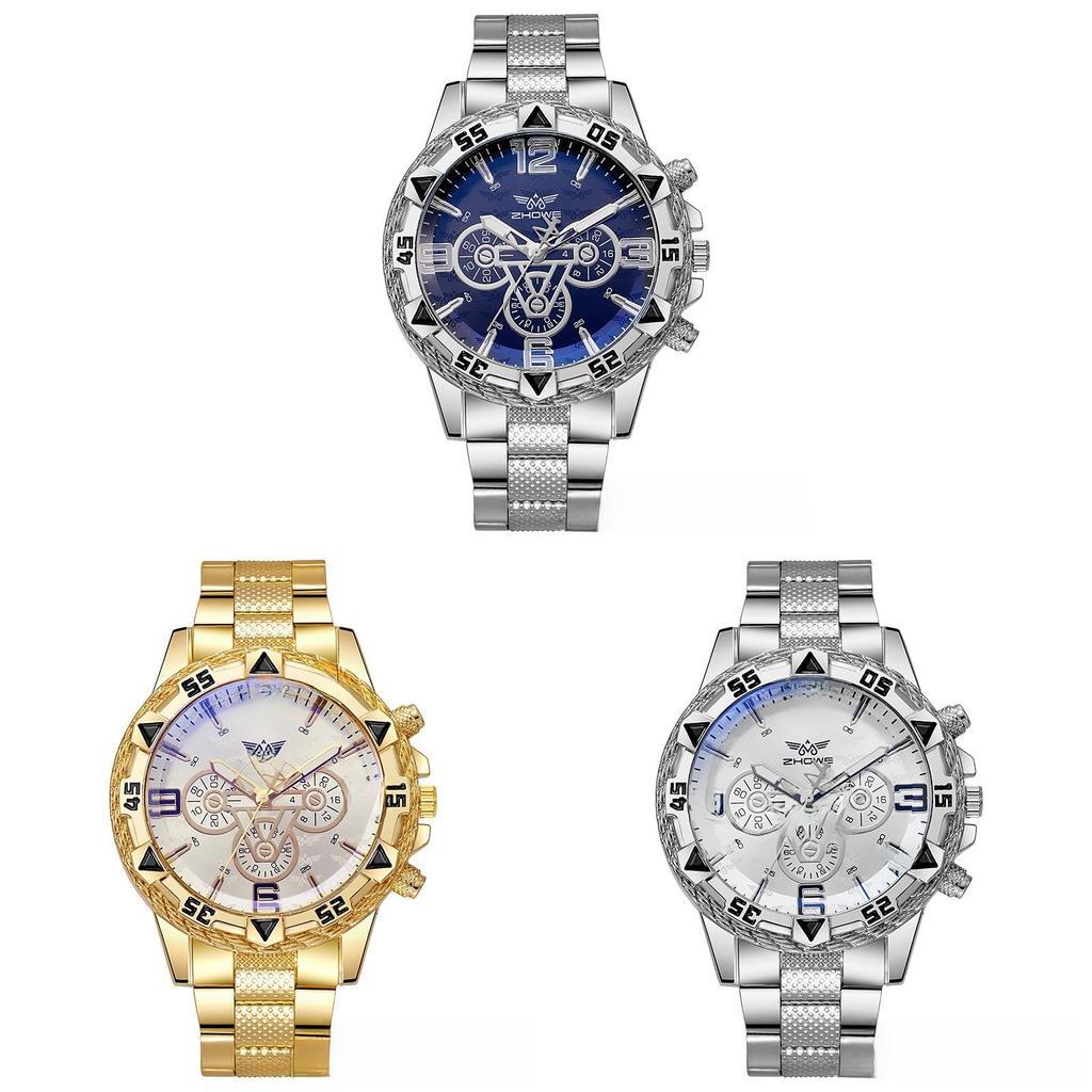 Quartz Mens Watch With Blue Glass Dial And Stainless Steel Strap For Casual Wear