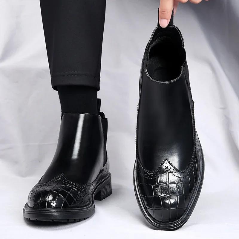 Fashion High Quality Men's Casual Chelsea Boots Luxury Brand Comfy Business Men Ankle Boots New Designer Soft Leather Mens Dress Shoes
