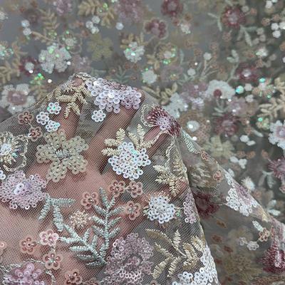 1yard Heavy Embroidery Wedding Dress Fabric Mesh Lace For DIY Sewing Cheongsam Bride Dress Embroidery Sequin Embroidery Cloth