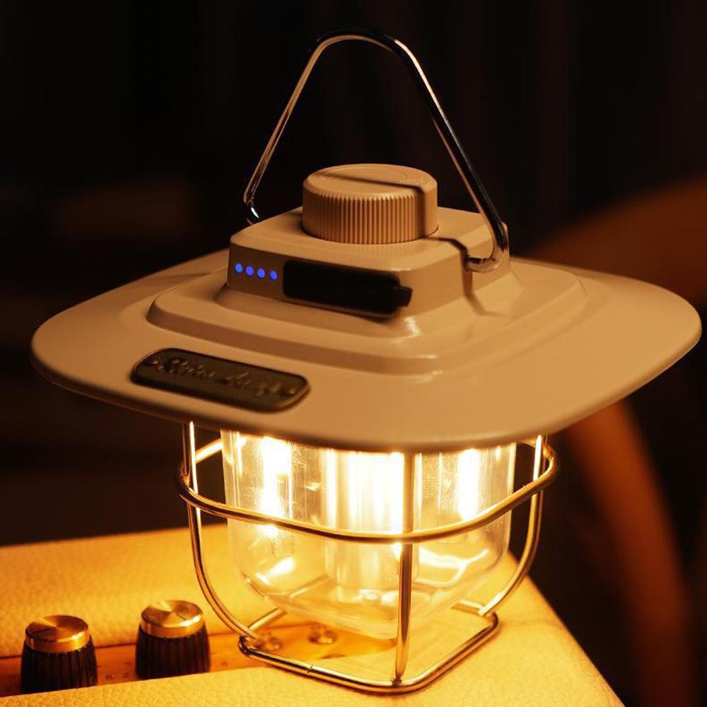 Retro campingljus LED campinglykta Uppladdningsbar tältlampa Vattentät Bärbar Power Bank