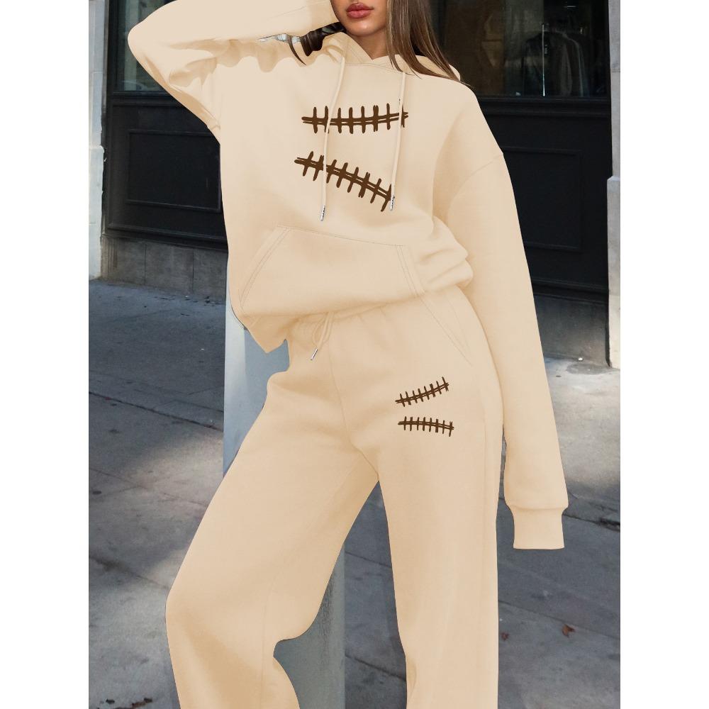 Set Casual Stampato Stile Retrò da Strada Felpa con Cappuccio Larga Pantaloni a Gamba Larga Set Due Pezzi Multifunzionale Adatto a Vari Scenari