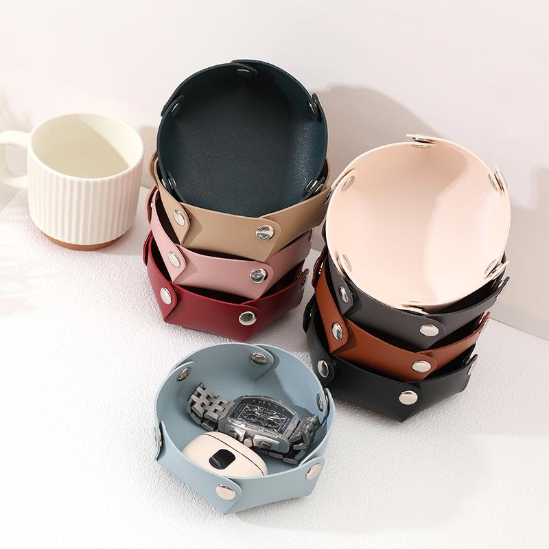 Compact PU Leather Foldable Tray: Entryway and Living Room Organizer for Keys and Jewelry