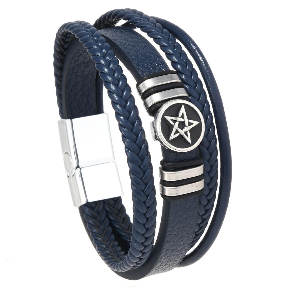 Retro Mehrschichtiges Handgewebtes Herren Pentagramm Armband