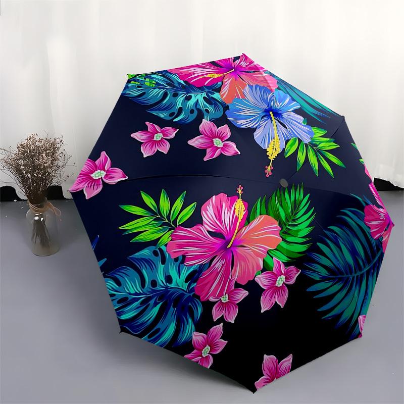 1pc Tropical Floral Pattern Umbrella with Plastic Handle,Vibrant Cartoon Pattern,Multi-functional UmbrellaPT080