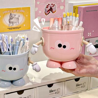 Cute Multipurpose Pen Holder Plastic Multifunction Desktop Organizer Stationery Cartoon Storage Box