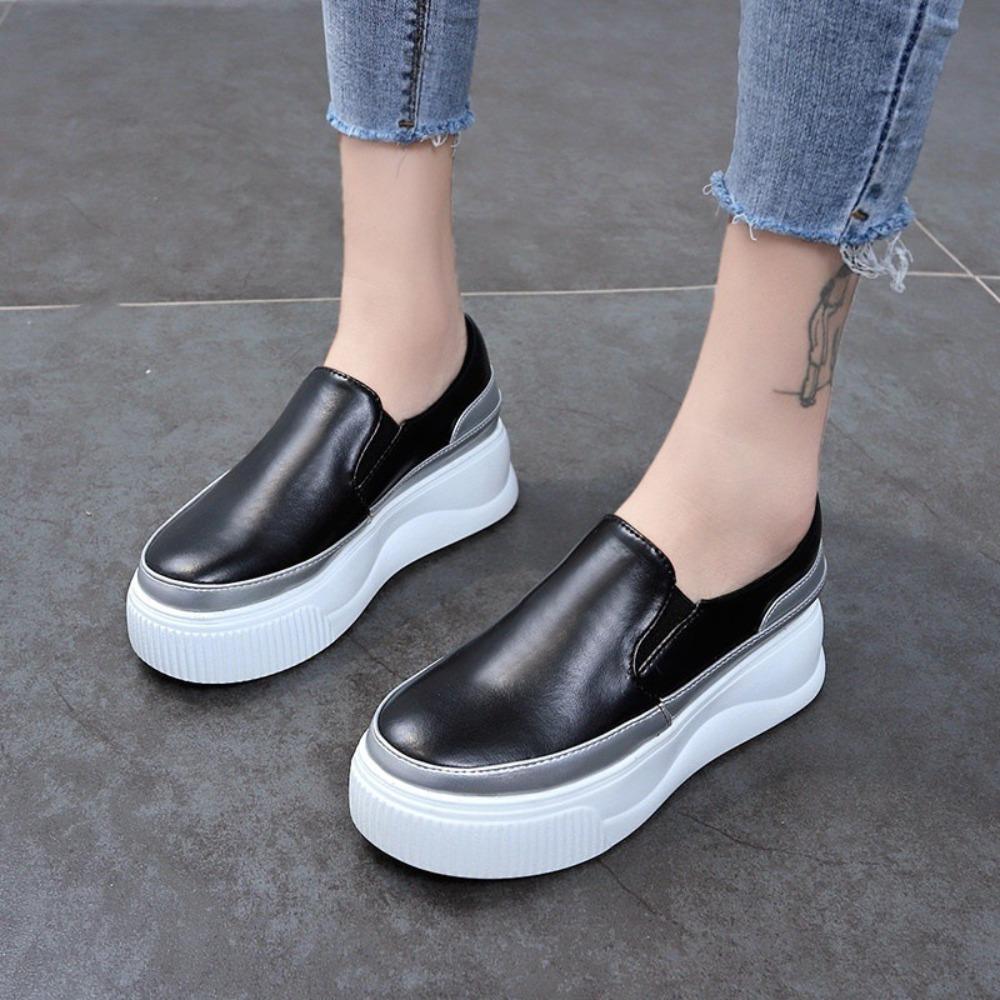 Fashion Loafers Women's Thick Soles Increase In Height White Shoes Women's Casual Shoes Height Increasing Shoes