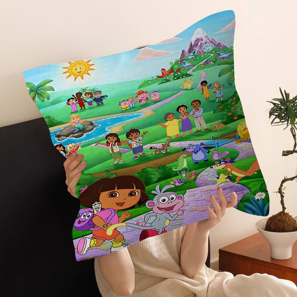 

Cartoon D-Dora The E-Explorer Pillow Covers Cartoon Sofa Decorative Home Double-sided Printing Short Plush Cute Cushion Cover 60cmx60cm