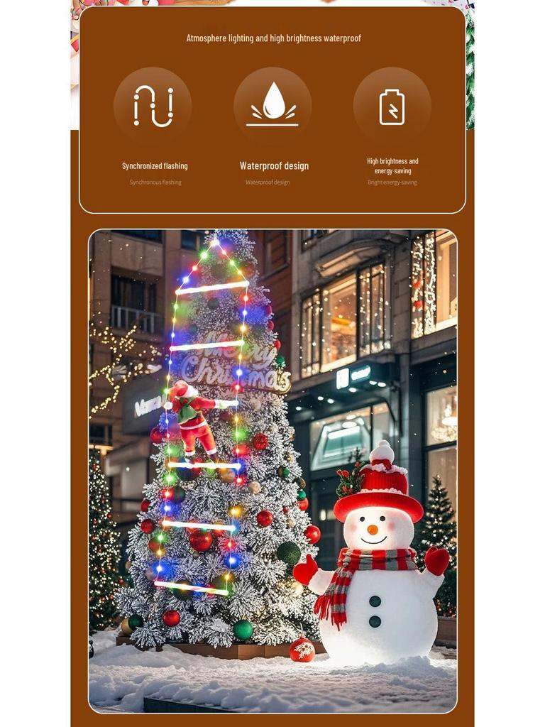 LED Christmas Climbing Ladder Lights with USB Santa and Colorful Stars for Outdoor Decoration