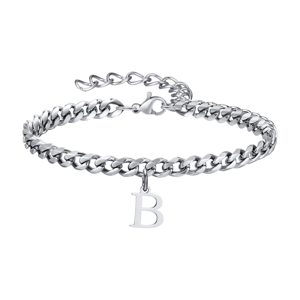 Mens Initials Cuban Links Bracelets,Stainless Steel A-Z 26 Letters Alphabet Charm Chain Wristband Adjustable,Casual Jewelry Gift