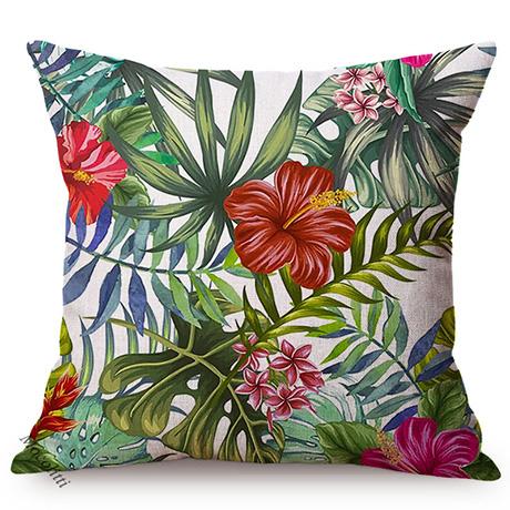 Cotton And Linen Cushion Cover, Tropical Jungle Floral Style, Banana Leaf, Frangipani, Sofa Pillow Case, Home Decoration