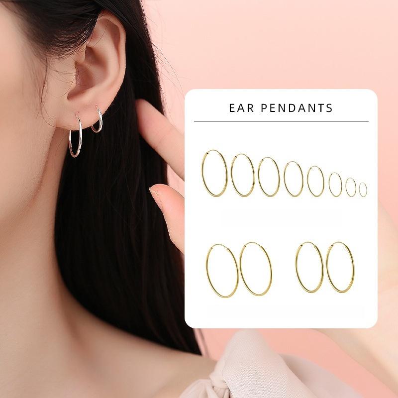 

925 Sterling Silver Hoop Earrings Multiple Sizes (Silver/Gold Color) Minimalist Lightweight Circle Earrings for Women 8MM золотой