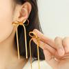 Long tassel bow earrings titanium steel gold-plated chain bow pendant earrings niche design