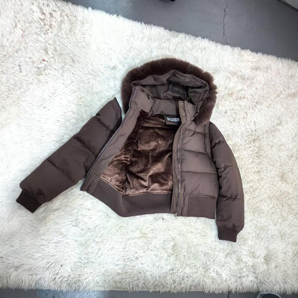 European and American style short hooded fur collar cotton-padded clothes for women's winter plush thickened warm jacket removable sleeve cotton-pa
