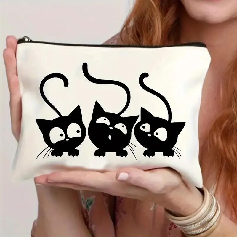 Cat, Strawberry Girl, Friendship Pattern, Travel Supplies Bag, Waterproof Polyester Zipper Bag, Cosmetics, Accessories