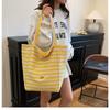 Striped Canvas Double-sided Usable Bag, Tote Bag, Casual Shoulder Bag, Large Capacity Shopping Bag