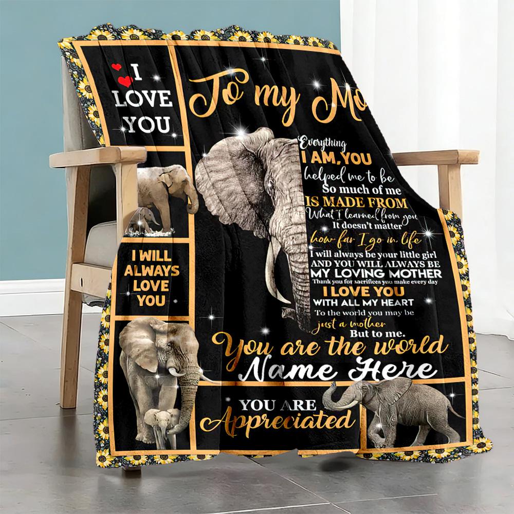 Elephant Envelope Mom Customize Your Name Blanket Lightweight Personalized Blanket Soft & Cozy Suitable for Office Chair Chair Couch Office