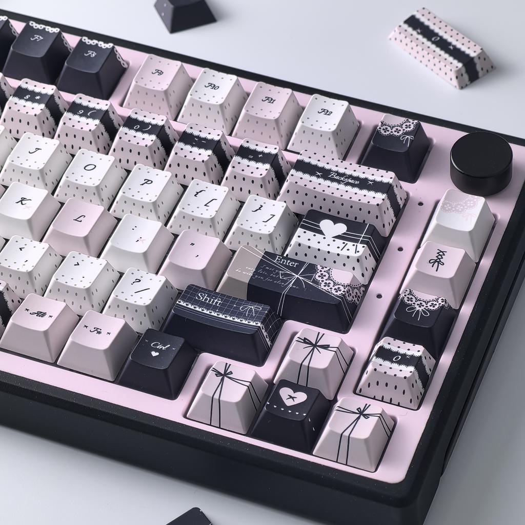 MAIMOOO Lolita Style Keycaps Pbt Moa Cherry Cute Blue Pink Black Customized Sublimation Keycaps AZERTY Alice Layout