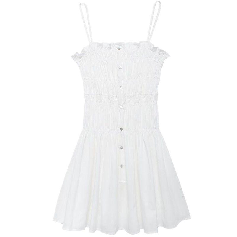 Fashion Style 2024 Summer New Arrival Women's Clothing Temperament Wild Slimming Sense of Design Sling Ruched Dress