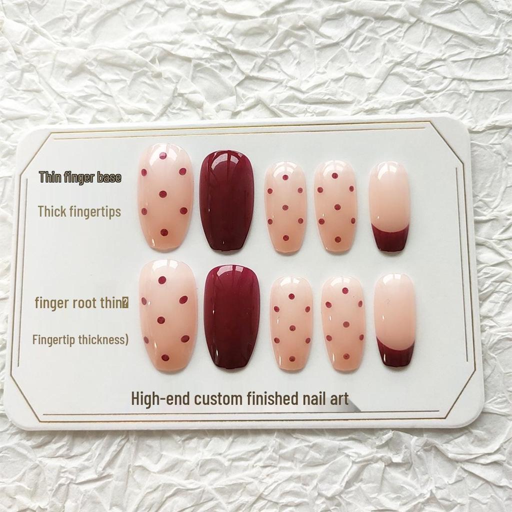 C452 Polka Dot Press-On Nails: Ballerina Tips, Nude Finish False Nail Stickers