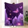 Purple Butterfly Blanket Magical Glowing Flowers And Butterflies Soft Fleece Throw Cozy Home Decor Gift For Fantasy And Nature