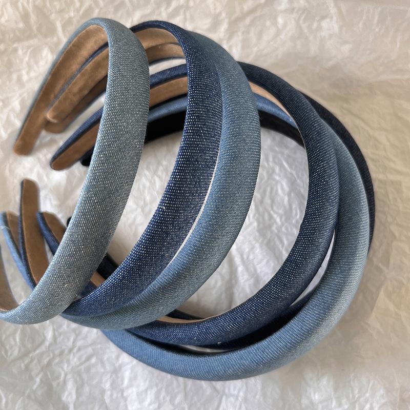1.5/2/3cm Minimalist Women Girls Denim Sponge Padded Headbands for Ladies Daily Shopping Dress Up Head Hoop Accessories