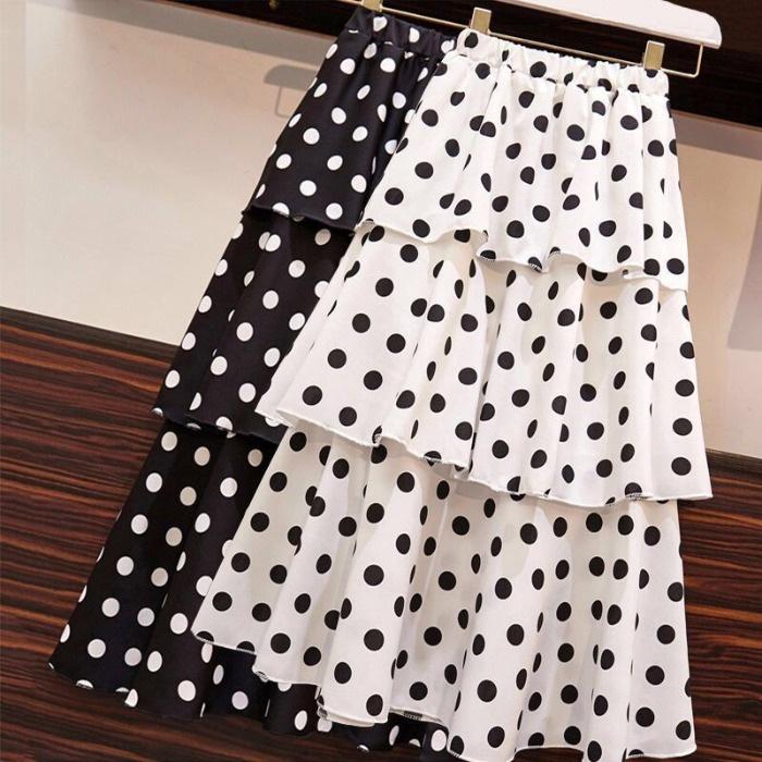 Moda Primavera ed Estate Rete Rossa Chiffon Pois Gonna Stile Occidentale Molto Fatata Vita Alta Piccola Gonna a Torta