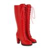 Women Knee-High Motorcycle Boots Cross Tied Thick Heel Platform Female Wedding Party Princess Shoes Lolita Knight Boots 32-46