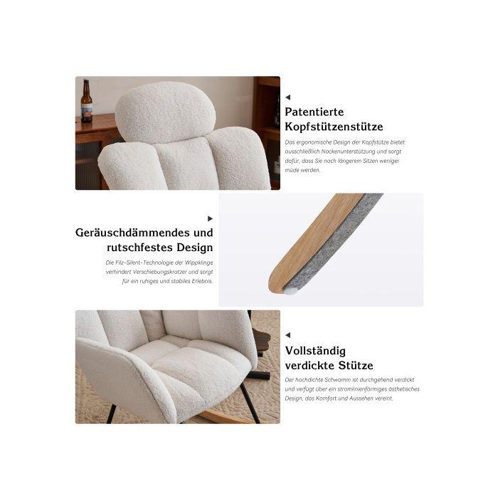 Rocking Chair - MUVOE - Teddy Fabric - White - Contemporary Design - Optimal Comfort