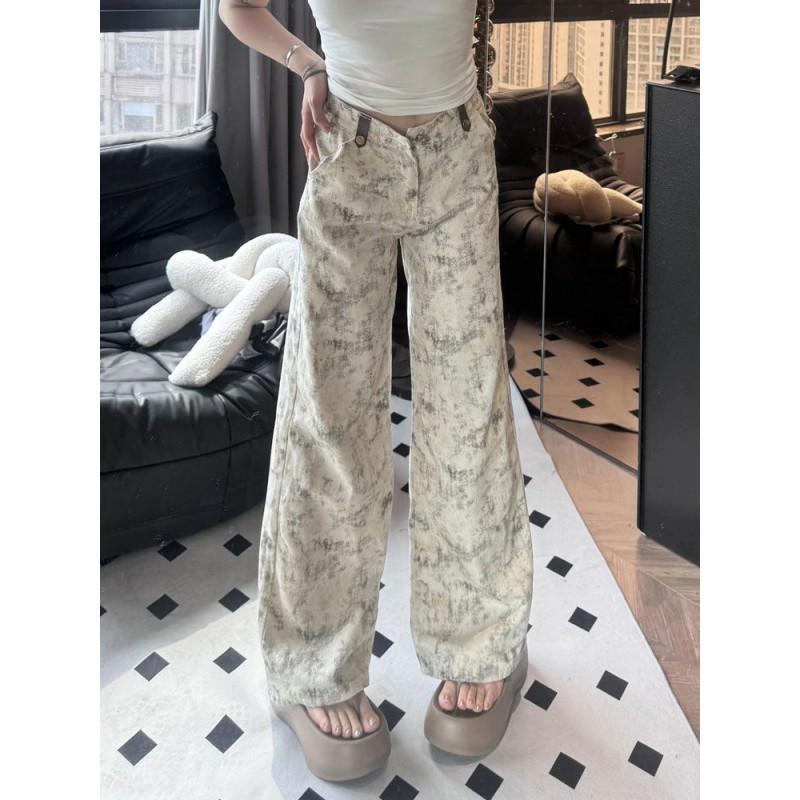 

Джинсы ретро с высокой талией и принтом тай-дай - Женские летние свободные брюки, стройнящие фигуру XS