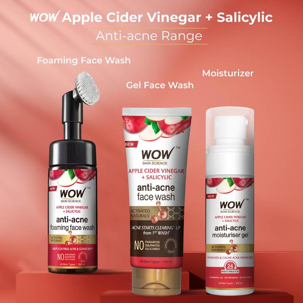 Wow Skin Science Apple Cider Vinegar Foaming Face Wash  150ML With Built In Brush Deep Cleansing Cleanser For All Skin Types