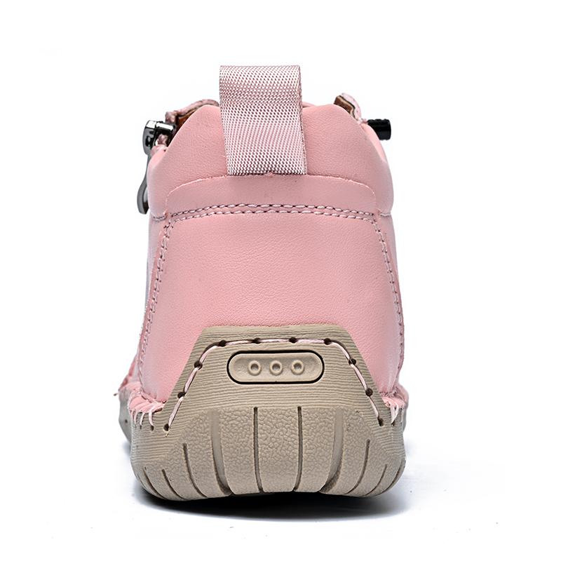 Women's Sneakers Round Toe Leather Shoes Fashion Casual Solid Color Zipper Boots