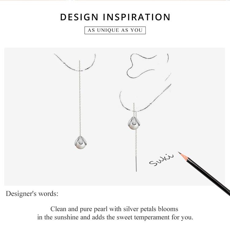 Bamoer Genuine 925 Sterling Silver Pearl Long Chain Drop Dangle Earrings for Women Elegant Jewelry