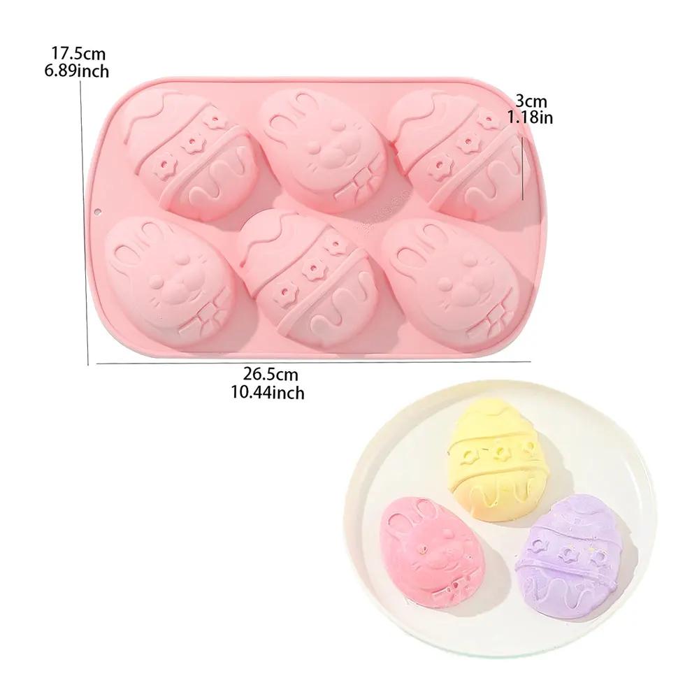 6 Holes Easter Egg Chocolate Molds Easy Demold Rabbit Face Mousse Cake Silicone Moulds Animal Gypsum Bunny Candle Festival Gifts