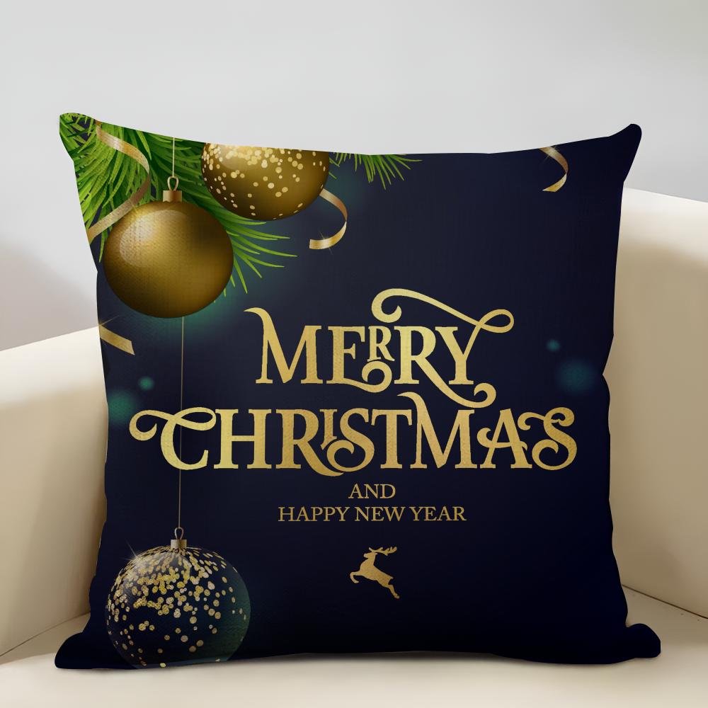Niedliche Weihnachtselemente Kissenbezug Haushaltsdekoration Leinen Sofakissenbezug: Hautfreundlich & Atmungsaktiv Mit Unsichtbarem Z