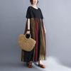 Real shot summer new literary large size loose cotton and linen printing short-sleeved dress women's long dress