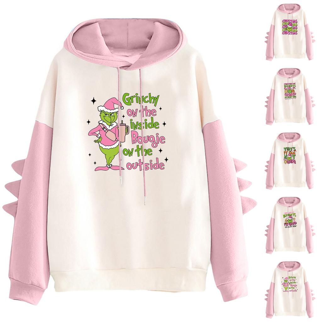 Dame Juletrykket Kontrasterende Dinosaur Løs Casual Hettegenser