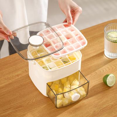 Pressed Ice Cube Mold Ice Tray with Lid for Home Refrigerator Homemade Ice Cube Storage Box