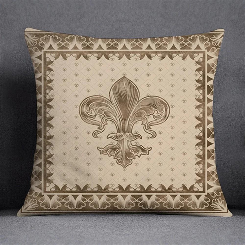 Home Decor Fleur-De-Lis Patterned Decorative Pillow Covers Pattern Cushion Cover Suitable For Sofa Bedroom Car Pillow Cover
