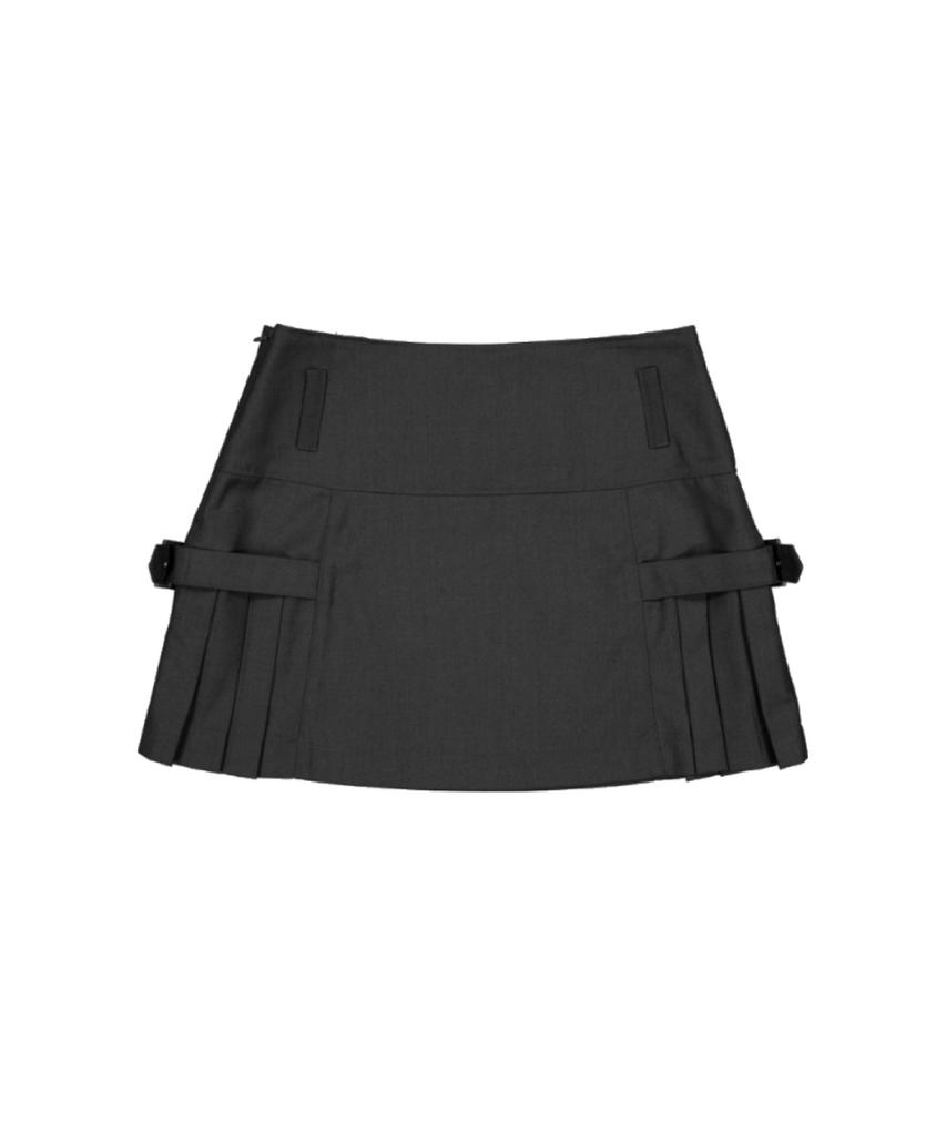 Deondaun Pleats Belt Skirt - Charcoal
