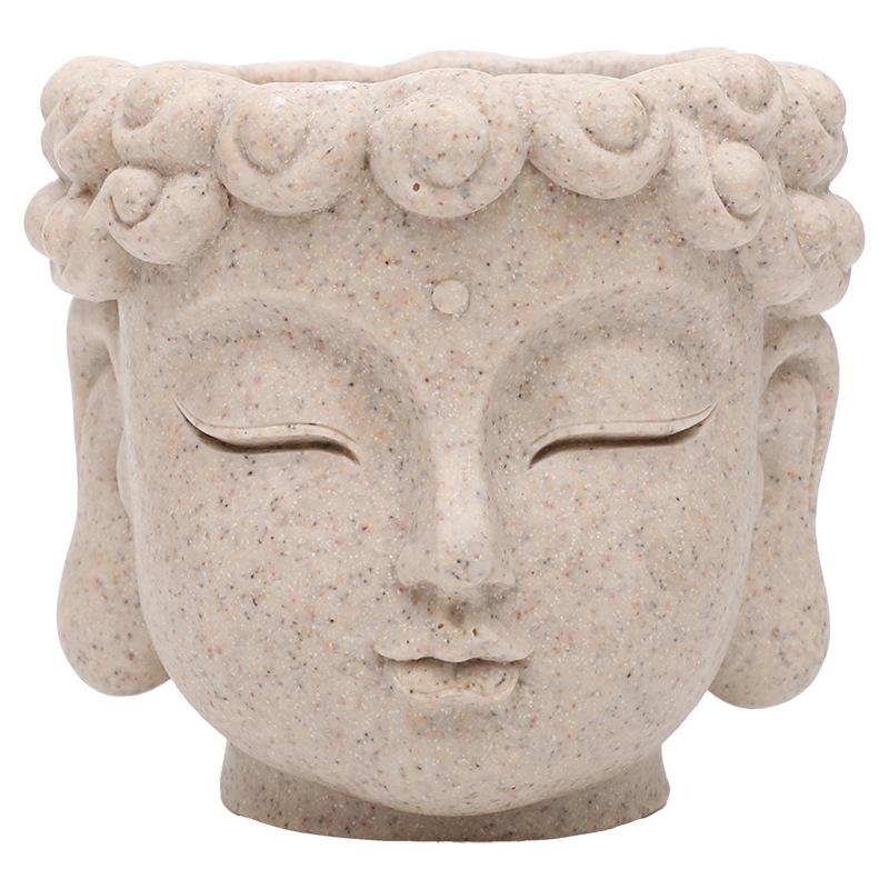 Zen Buddha Head Faux Stone Flower Pot for Garden Ornaments and Potted Plants